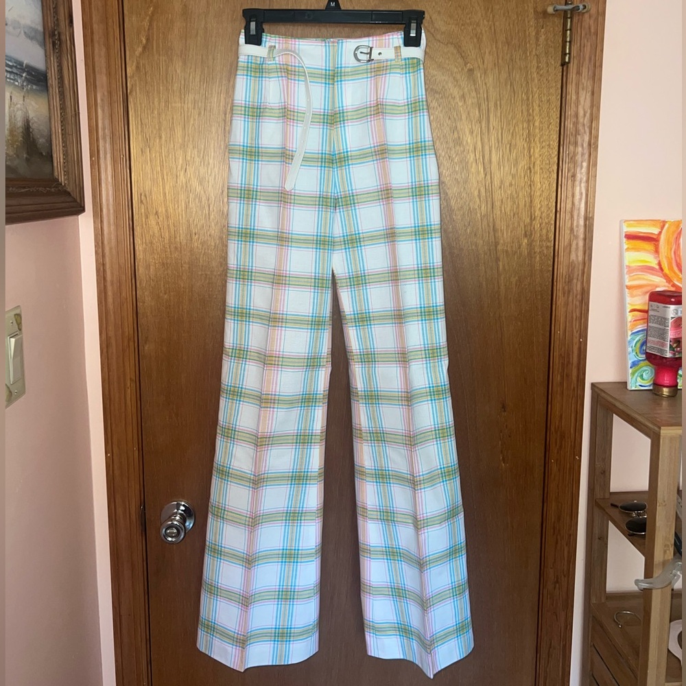 Vintage 1970s deadstock plaid bell bottom pants